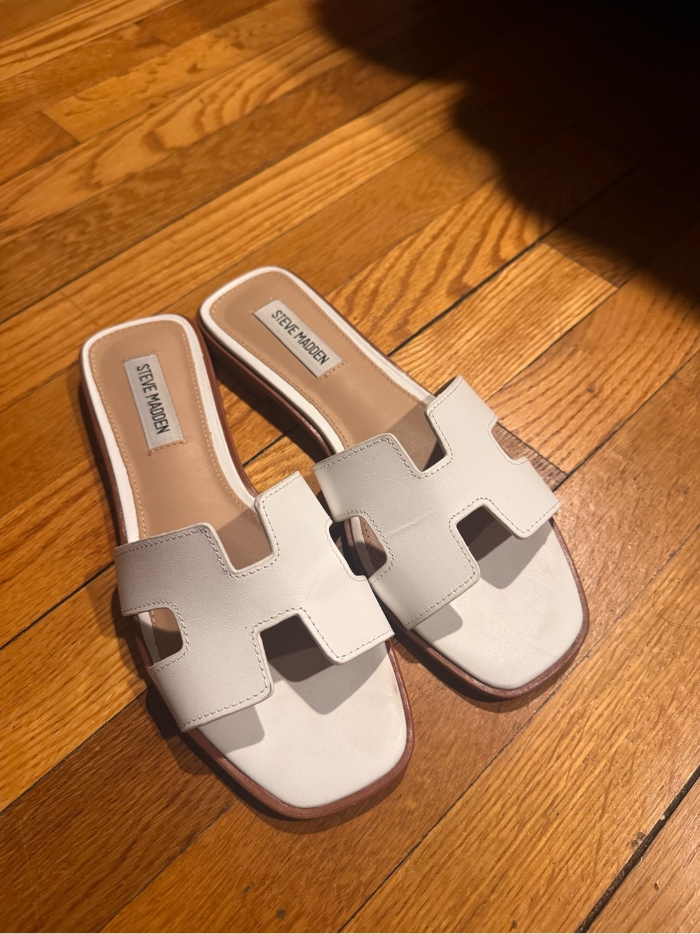 Steve Madden White Leather H-Strap Slide Sandals